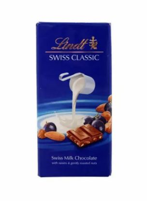 Picture of Lindt Swiss Classic Milk Chocolate With Raisins, Hazelnuts & Almond 100gm