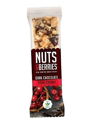 Picture of Nuts & Berries Organic  Bar Dark Chocolate Sour Cherry 40gm