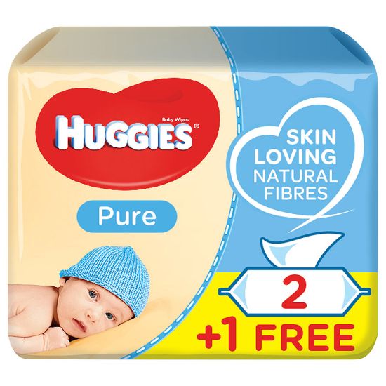 Picture of Huggies Pure Baby Wipes, 99% Pure Water Wipes, 3 Pack x 56 Wipes (168 Wipes)