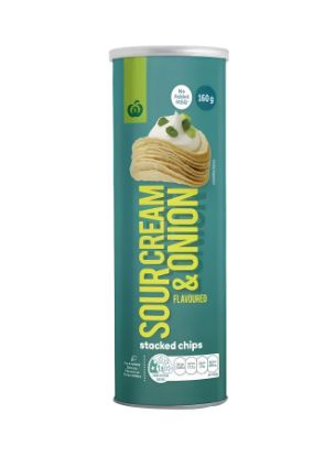 Picture of Woolworth's Whole Stacked Chips Sour Cream & Onion 160gm