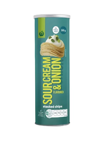 Picture of Woolworth's Whole Stacked Chips Sour Cream & Onion 160gm