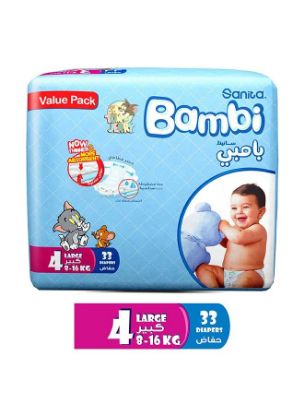 Picture of Sanita Bambi Baby Diaper Large Size 4 8+16kg 33 Diapers