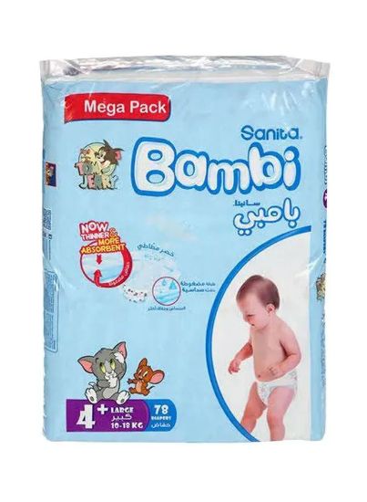 Picture of Santia Bambi Baby Diapers Large Plus Size 4 10+18kg 78 Diapers