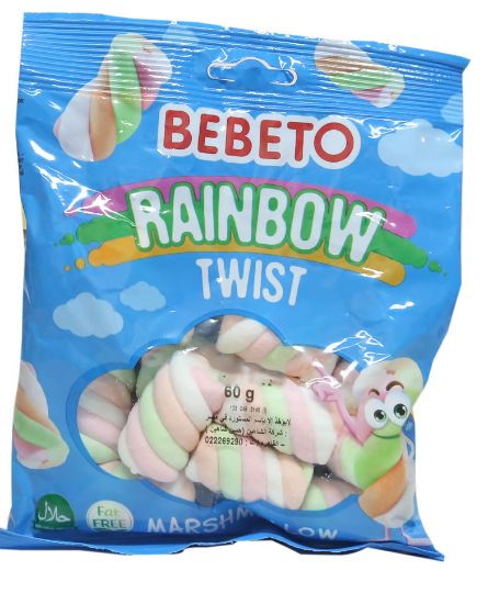 Picture of Bebeto Rainbow Twist Marshmallow 60gm Pack of 12