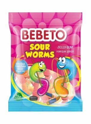 Picture of Bebeto Jelly Candy Sour Worms 80gm Pack of 12