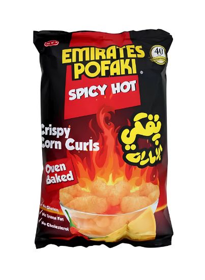 Picture of Emirates Pofaki Oven Baked Crispy Corn Curls Spicy Hot 80gm