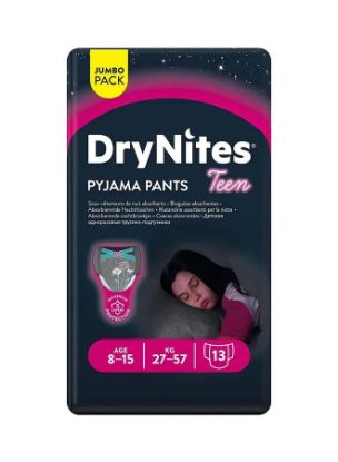 Picture of Huggies DryNites Pyjama Pants, 8-15 years, Bed Wetting Diaper, Girl, 27-57 kg, Jumbo Pack, 13 Pants