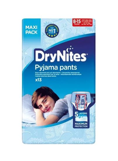 Picture of Huggies DryNites Pyjama Pants, 8-15 years, Bed Wetting Diaper, Boys, 27-57 kg, Jumbo Pack, 13 Pants