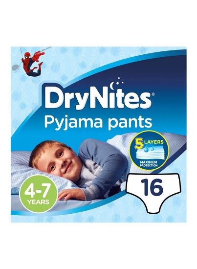 Picture of Huggies DryNites Pyjama Pants, 4-7 years, Bed Wetting Diaper, Boys, 17-30 kg, Jumbo Pack, 16 Pants