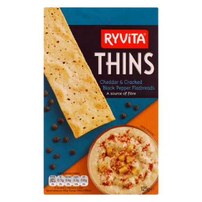 Picture of Ryvita Thins Cracker Cheddar & Cracked Black Pepperr Flatbreads 125gm