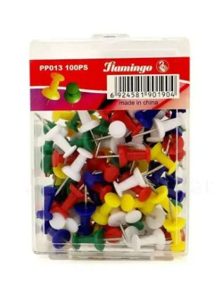 Picture of Flamingo Push Pin Tacks Assorted Color, Steel Point 100pc