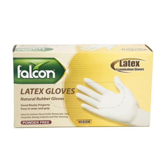 Picture of Falcon Latex Disposable Gloves Medium, Pack of 100