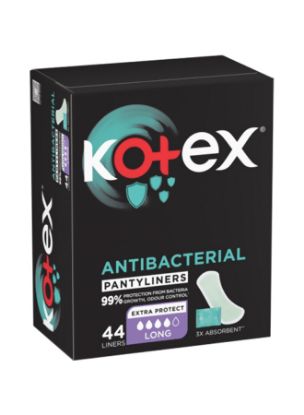 Picture of Kotex Antibacterial Panty Liners, 99% Protection from Bacteria Growth, Long Size, 44 Daily Panty Liners