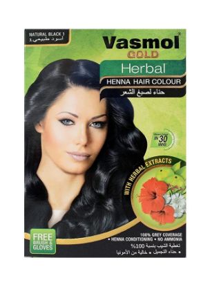 Picture of Vasmol Gold Herbal Henna Hair Colour With Herbal Extract Natural Black 1pc