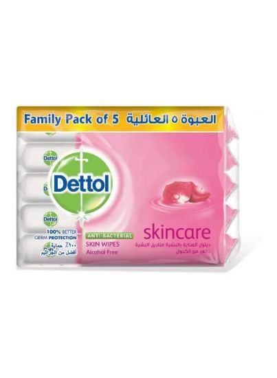 Picture of Dettol Anti-Bacterial Skin Wipes Skincare 5pc Family Pack Alcohol Free