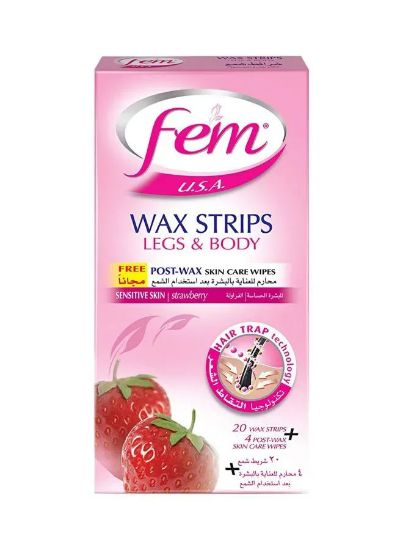 Picture of Fem Wax Strip Legs & Body For Sensitve Skin With Strawberry 20 Strips