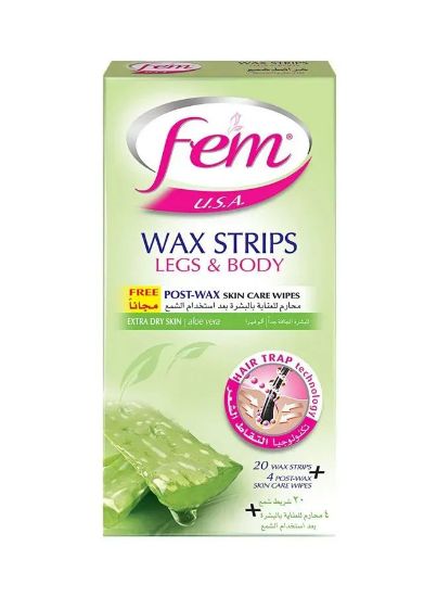 Picture of Fem Wax Strip Legs & Body For Extra Dry Skin With Aloe Vera 20 Strips