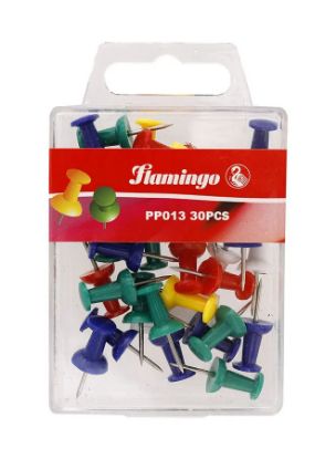 Picture of Flamingo Push Pin Tacks Assorted Color, Steel Point 30pc