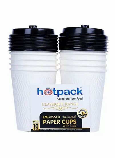 Picture of Hotpack Paper Cup with Lids 12Oz 10's