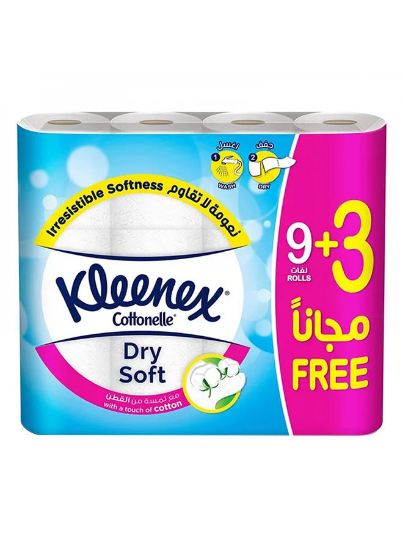 Picture of Kleenex Dry Soft Toilet Tissue Paper, 2 PLY, 12 Rolls x 200 Sheets