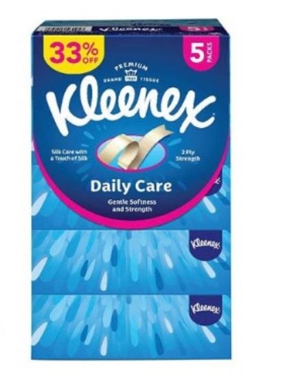 Picture of Kleenex Daily Care Facial Tissue, Pack Of 5 Boxes, 130 Sheets X 2 Ply (33% OFF)