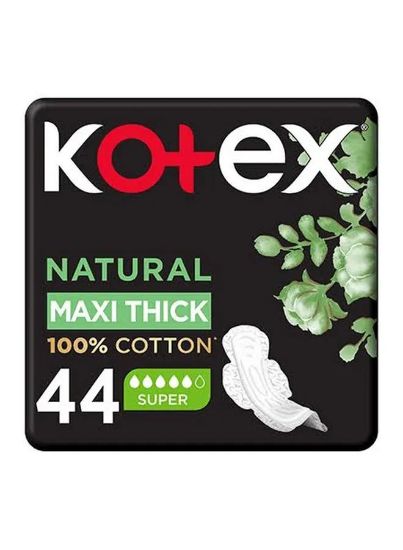 Picture of Kotex Natural Maxi Protect Thick Pads, 100% Cotton Pad, Super Size with Wings, 44 Sanitary Pads