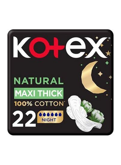 Picture of Kotex Natural Maxi Protect Thick Pads, 100% Cotton Pad, Overnight Protection, 22 Sanitary Pads