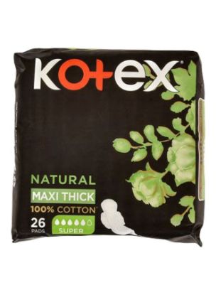 Picture of Kotex Natural Maxi Protect Thick Pads, 100% Cotton Pad, Super Size with Wings, 26 Sanitary Pads