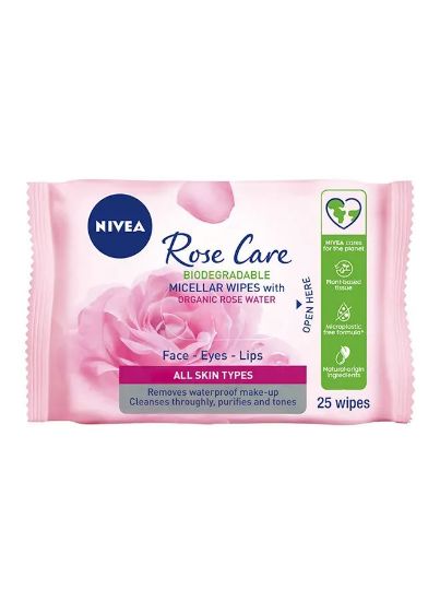 Picture of Nivea Face Wipes Micellair Rose Water Wipes For Face, Eye & Lips 25's